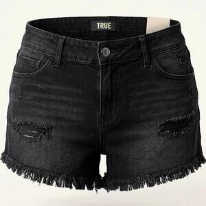True Craft Women's Size 11 Black Distressed Frayed Hem Denim Short